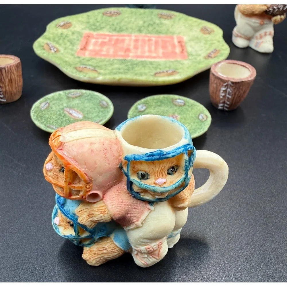 Football Cats Miniature Tea Set, Resin, Sports, 1994, Popular Imports